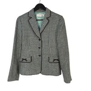 Tahari Arthur S. Levine Women's Tweed Blazer Jacket 6 Black Teal Lace Trim